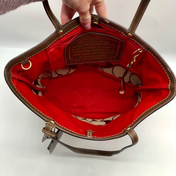 Coach Khaki & Red Signature Stripe Canvas Tote Bag 10125 - Picture 9 of 11